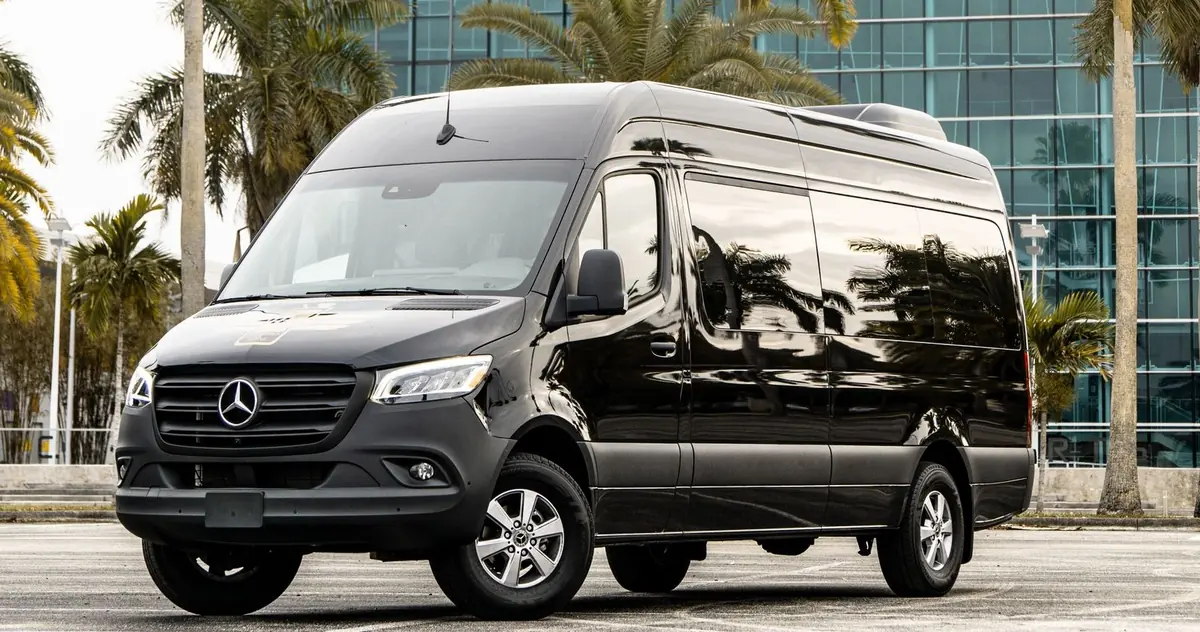 Black Mercedes-Benz Sprinter passenger van