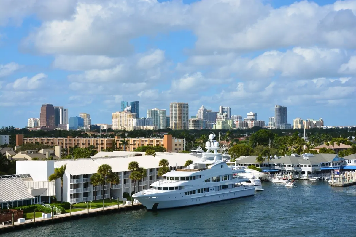 Fort Lauderdale skyline and marina from the water