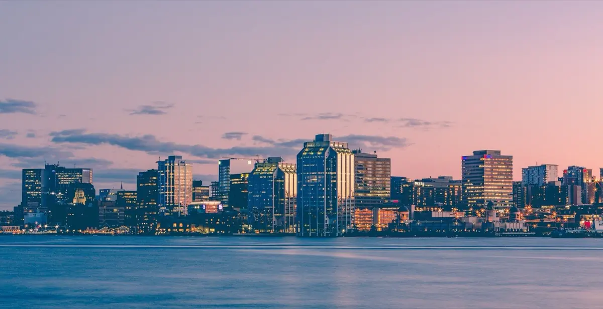 Halifax harbour skyline at sunset
