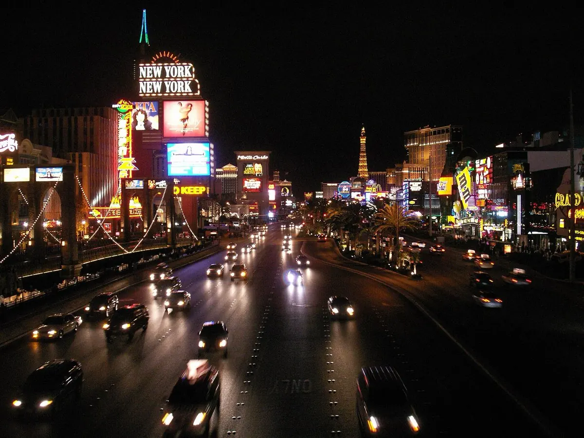 The Las Vegas Strip lit up in neon at night